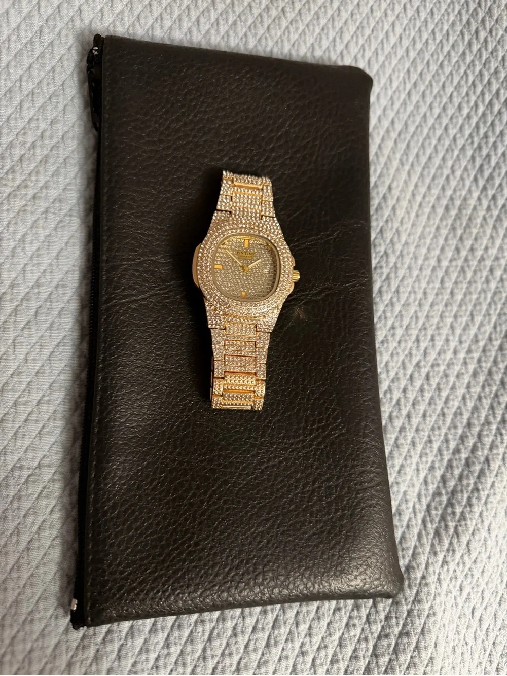 Pintime Iced Out Two Tone 14k Gold Silver Lab Diamond Stainless Steel Watch